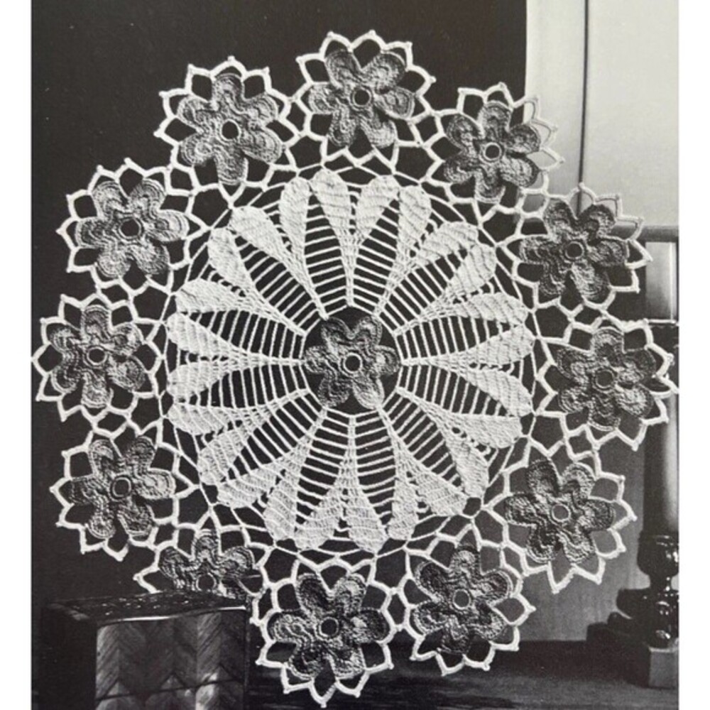 Vintage 1960's Pricilla Doily Crochet Pattern BRIGHT BOUQUET Irish Lace 19"